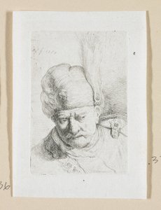Huvud av en man med en turban prydd med en fjäder av Stefan Juliusz Norblin de la Gourdaine