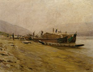 Donau bogserbåtar nära Spitz av Stefan Simony