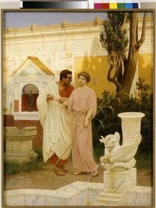 Fråga och svar (Dialog mellan ett par i trädgården till ett gammalt romerskt palats) - Målning av Stepan (Stefan) Vladislavovich Bakalowicz (1857-1947), olja på duk