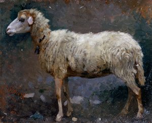 Får i profil, målning av Stefano Bruzzi (1835-1911), olja på kartong