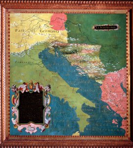 Italien och Jugoslavien (slaviska länder) Karta gjord av Stefano Bonsignori (? -1589) italiensk kosmograf och målare. Omkring 1581. Florens, Palazzo Vecchio, Sala del Mappamondo
