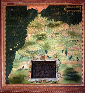 Karta över Nordafrika (Marocko) och Detroit of Gibraltar gjord av Stefano Bonsignori (? -1589) italiensk kosmograf och målare. Omkring 1581. Florens, Palazzo Vecchio, Sala del Mappamondo