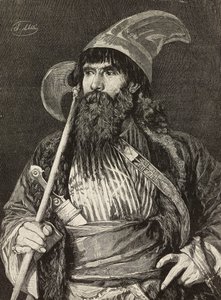 Sheik i full regalia, gravyr av F Gamberoni från målning av Stefano Ussi (1822-1901), L