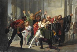Pazzi-konspirationen av Stefano Ussi (1822-1901) - Privat samling - ""La congiura dei Pazzi"" Pazziernas konspiration (intrig eller konspiration) - Söndagen den 26 april 1478 i Florens inträffade ett handgemäng under mässan i katedralen i