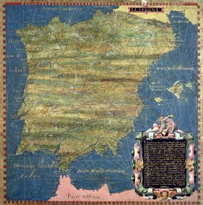 Karta över 1500-talets Spanien, från "Sala delle Carte Geografiche" (Hall of Geographical Maps) 1575 (olja på panel) av Stefano and Danti Egnazio Bonsignori
