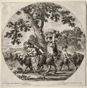 En Satyrfamilj på resande fot av Stefano della Bella