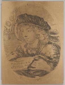 En byst av en ung man som bär en keps med fjädrar, vände tre fjärdedelar åt vänster, ..., 1650. av Stefano della Bella