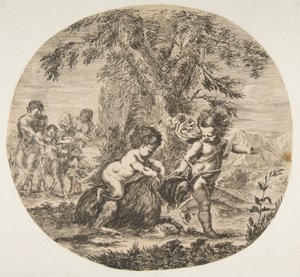 Ett barn och ett satyrbarn som leker med en get, ca. 1657. av Stefano della Bella
