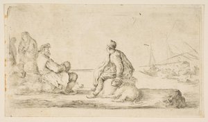 En ung sjöman och en gammal man som sitter vid havet, 1600-talet. av Stefano della Bella