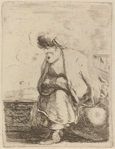 En gammal turk med turban som sitter på en sten av Stefano della Bella