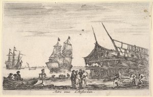En annan vy av Amsterdam Autre vue dAmsterdam, en grupp på fyra män står i centrum på ..., 1647. av Stefano della Bella
