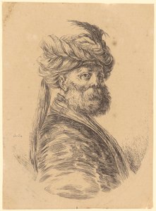 Skäggig man med turban i trekvartsprofil åt höger av Stefano della Bella