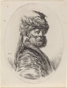 Skäggig hed i fjäderturban med slöja, vänd åt höger av Stefano della Bella