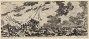 Lastning av olika fartyg (Divers embarquements): Tre galärer i stormen av Stefano della Bella