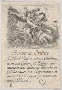 Boreas och Orithyia, från Game of Mythology Jeu de la Mythologie, 1644. av Stefano della Bella