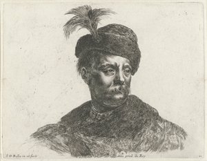Byst av en polsk man med mustasch och hatt med plym Grunderna i ritning (serietitel) I principii del disegno (serietitel) av Stefano della Bella