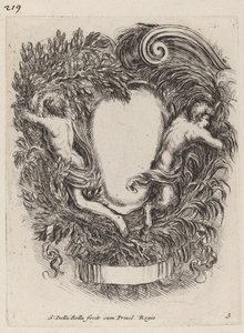 Kartusch med Apollo och Pan, 1647. av Stefano della Bella