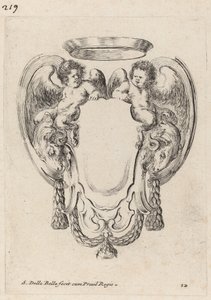 Kartusch med baggar och spädbarnssatyrer, 1647. av Stefano della Bella
