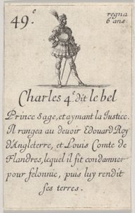 Charles 4.e- dit le bel Prince sage..., från Game of the Kings of France Jeu des Rois..., 1644. av Stefano della Bella