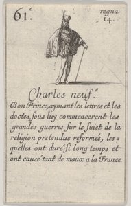 Charles neuf.-e Bon Prince..., från Game of the Kings of France Jeu des Rois de France, 1644. av Stefano della Bella