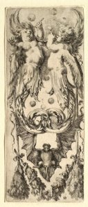 Putti som blåser bubblor, fladdermus och girlang av Stefano della Bella