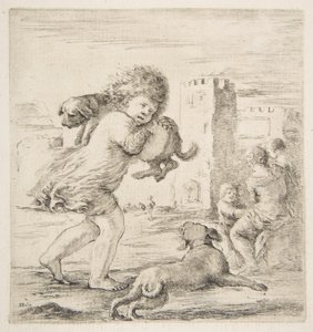 Barn som bär en valp på axeln, ca. 1662. av Stefano della Bella