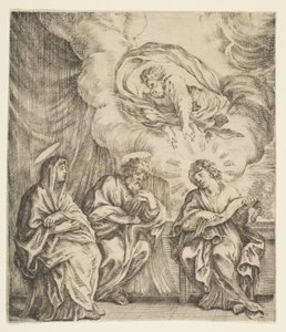 Jesusbarnet förklarar skrifterna för sin mor och St. Joseph, ca. 1627. av Stefano della Bella