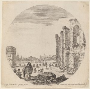 Colosseum och Konstantins båge av Stefano della Bella