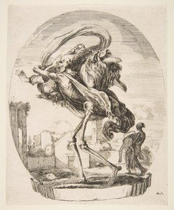 Död som bär bort en kvinna, från The five deaths Les cinq Morts, ca. 1648. av Stefano della Bella