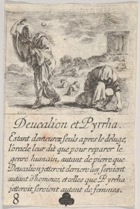 Deucalion och Pyrrha, från Game of Mythology Jeu de la Mythologie, 1644. av Stefano della Bella