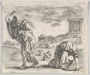 Deucalion och Pyrrha, från Game of Mythology Jeu de la Mythologie, 1644. av Stefano della Bella