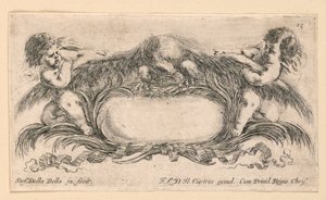 Escutcheon, nr. 15 från "Samling av olika infall och nio uppfinningar av mappar och prydnadsföremål" av Stefano della Bella