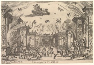 Femte scenen, Inferno, från Gudarnas äktenskap Le nozze degli Dei, 1637. av Stefano della Bella
