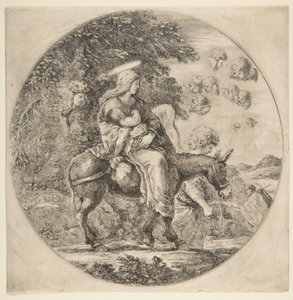 Flyg till Egypten, en rund komposition, ca. 1662. av Stefano della Bella