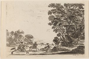 Skog med hjortjakt av Stefano della Bella