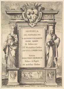 Frontispice: ett monument dekorerat med Medicis vapen överst i mitten, lågor a..., 1640. av Stefano della Bella