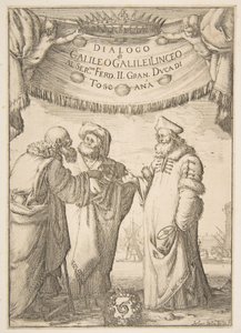 Frontispice för dialog av Galileo Galilei, 1632. av Stefano della Bella