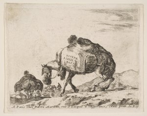 Frontispice för olika djur: Packhäst, ca. 1641. av Stefano della Bella