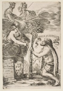 Frontispice för Il Mercurio, III: Hercules Planting His Club, 1652. av Stefano della Bella