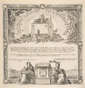 Frontispice för The True Plan and Portrait of the House of Ste. Jungfru, 1649. av Stefano della Bella