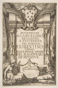 Frontispice för Instruzione a Cancellieri, 1635. av Stefano della Bella