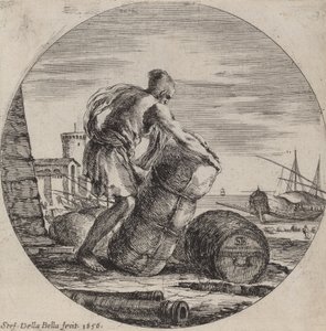 Galärslav som transporterar ett fartygs last, 1656. av Stefano della Bella