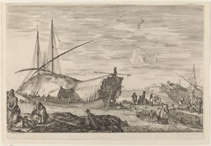 Byssa med däck täckt med segel, troligen ca. 16541655. av Stefano della Bella