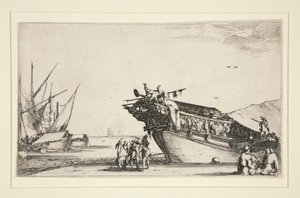Harbour Scene från en serie om åtta marinsoldater, Dev. 813 av Stefano della Bella