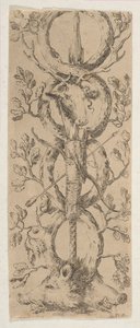 Chefer för en hjort och två galtar i Rinceaux of Oak Branches, ca. 1653. av Stefano della Bella