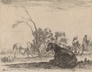 Hästar i en betesmark, 1642. av Stefano della Bella