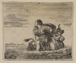 Jupiter och Europa, från Game of Mythology Jeu de la Mythologie, 1644. av Stefano della Bella
