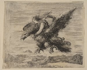 Jupiter och Ganymedes, från Game of Mythology Jeu de la Mythologie, 1644. av Stefano della Bella