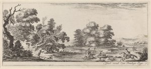 Landskap med hjortjakt, i eller före 1647. av Stefano della Bella