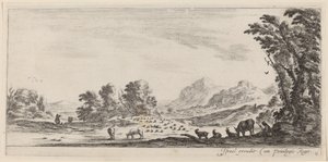 Landskap med herde som vaktar sin flock, under eller före 1647. av Stefano della Bella